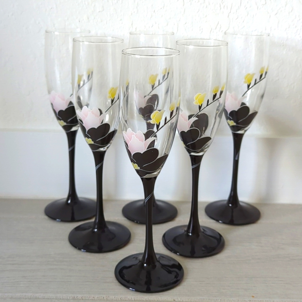80s Vintage Made in France Luminarc Domino Anaïs Lot 6 champagne flutes